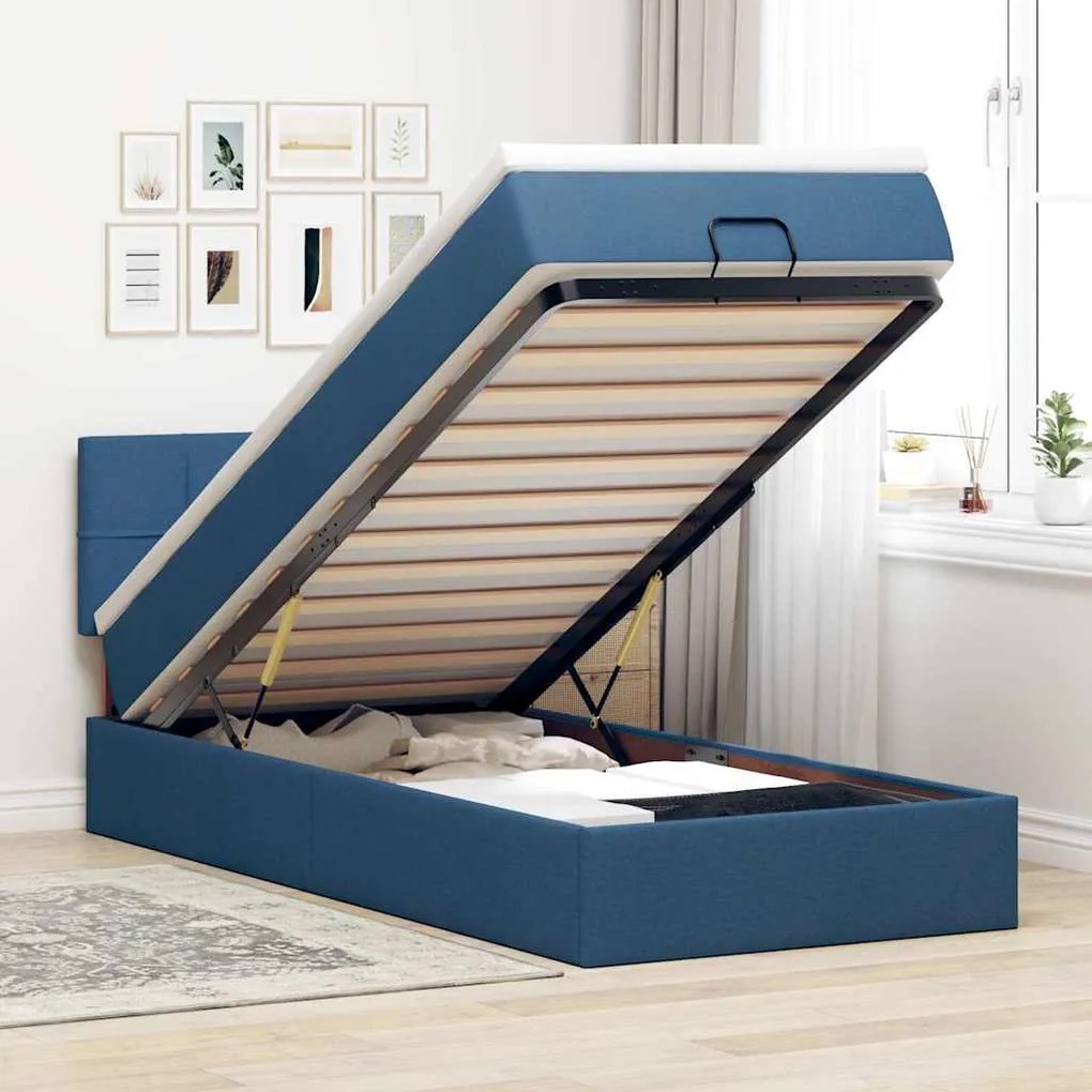 vidaXL Estrutura de cama otomana com colchão tecido azul 80x200cm
