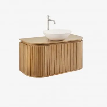 Conjunto De Móvel De Casa De Banho Suspenso Em Madeira De Manga Analis Madeira Natural & Cimento Redondo Branco Ø40 Cm Zavion & Sem - Sklum