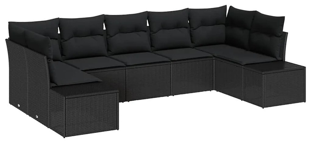 Conjunto de Sofá de Jardim 7 Peças com Almofadas Pretas