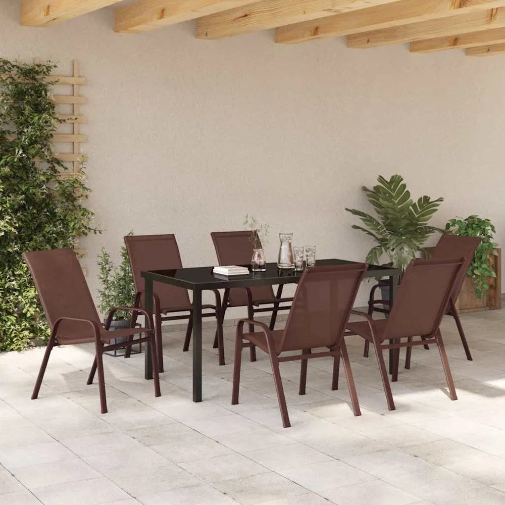Conjunto de Jantar de Jardim 7 Peças Castanho em Textilene e Aço