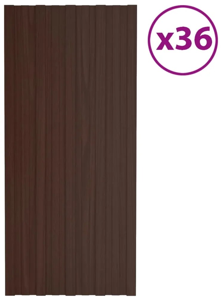 Painéis de telhado 36 pcs 100x45 cm aço galvanizado castanho