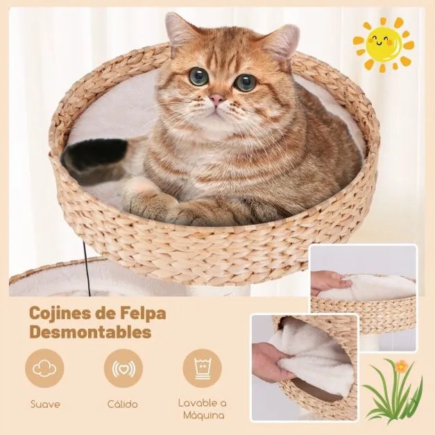 Arranhador para gatos com poleiro superior Postes de arranhar Sisal Cama de brinquedos suspensa em sisal Almofada natural