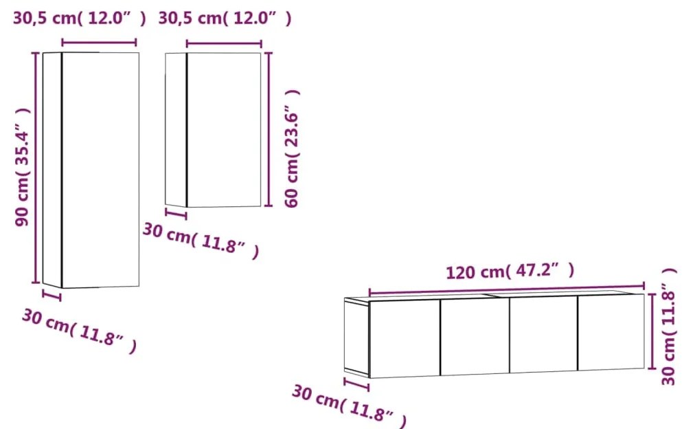 Conjunto móveis de TV 4 pcs madeira processada sonoma cinza