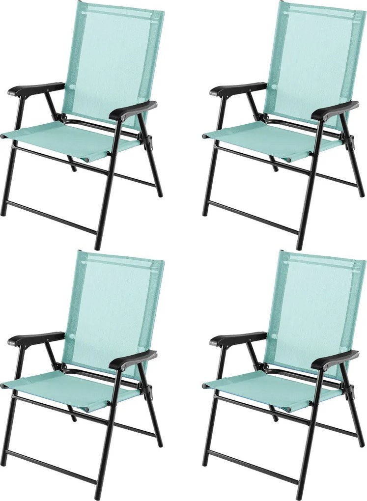 Conjunto de 4 cadeiras de jardim dobráveis e portáteis com encosto em tecido Estrutura metálica para terraço de piscina 65 x 60 x 93 cm Verde