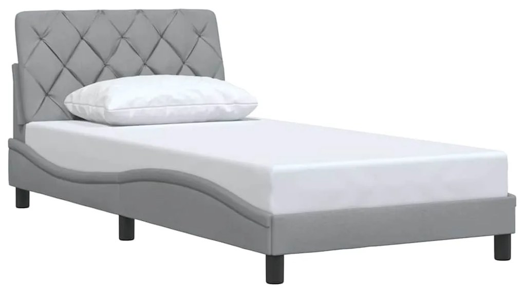 Estrutura de cama sem colchão 100x200 cm tecido cinzento-claro