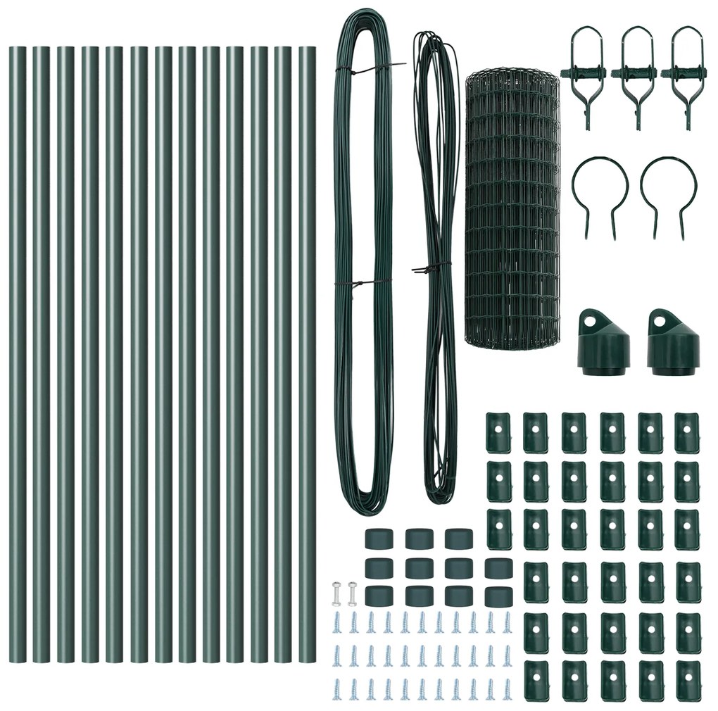 Cerca Euro com 13 Postes 0.6x25 m Aço Galvanizado Verde