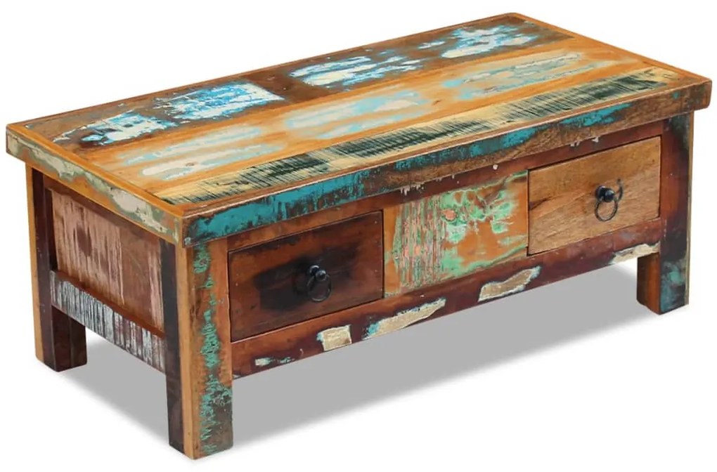 Mesa de centro + gavetas 90x45x35 cm madeira reciclada maciça