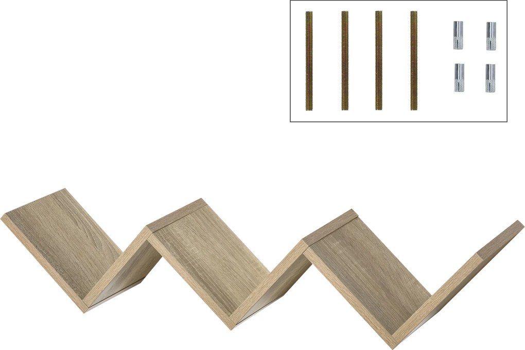 Prateleiras de parede suspensas - design contemporâneo em forma de V - kit de fixação incluído - painéis de aglomerado em cor carvalho claro
