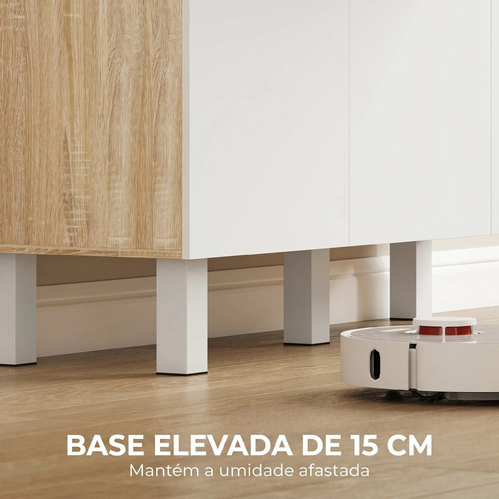 Armário de Cozinha Alto com 6 Portas e Grande Gaveta Prateleiras Bancada Ampla para Micro-ondas 120x40x175 cm Branco e Madeira