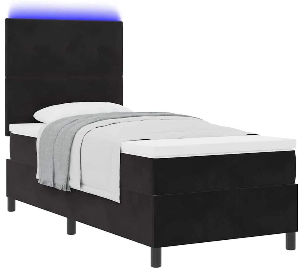 Cama Box Spring vidaXL com Colchão e LED Preto 90x190 cm Veludo