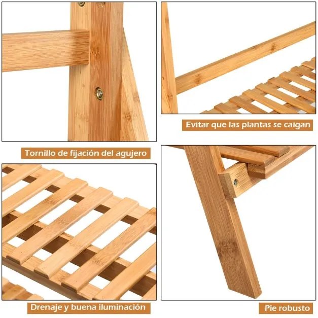 Estante decorativa dobrável para plantas e flores para interior, exterior, relvado, jardim, varanda, 70 x 40 x 120-144 cm bambu