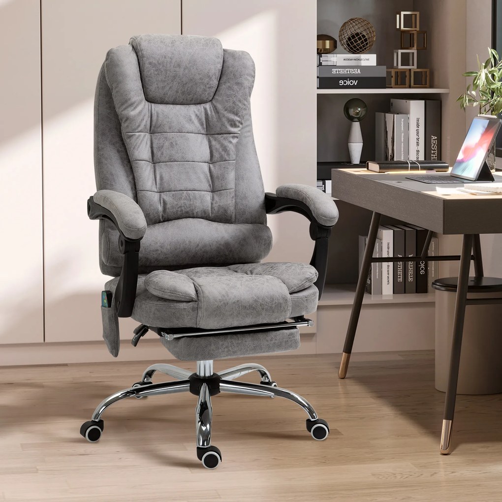 Cadeira de escritório executiva com função de massagem e aquecimento, altura ajustável, encosto reclinável, em tecido de microfibra cinzenta