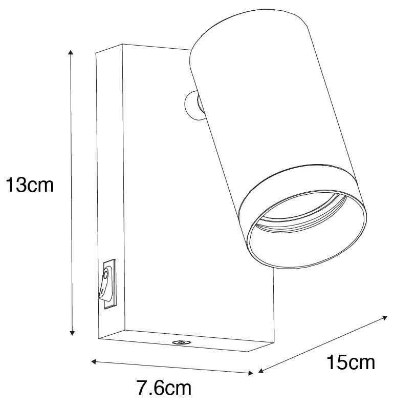 Candeeiro de parede preto com dourado ajustável com interruptor - Jeana Luxe