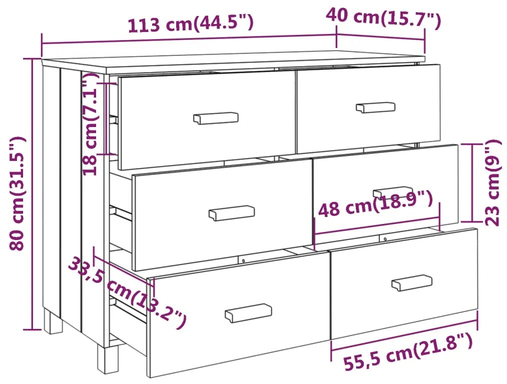 Aparador HAMAR 113x40x80 cm pinho maciço cinza-claro
