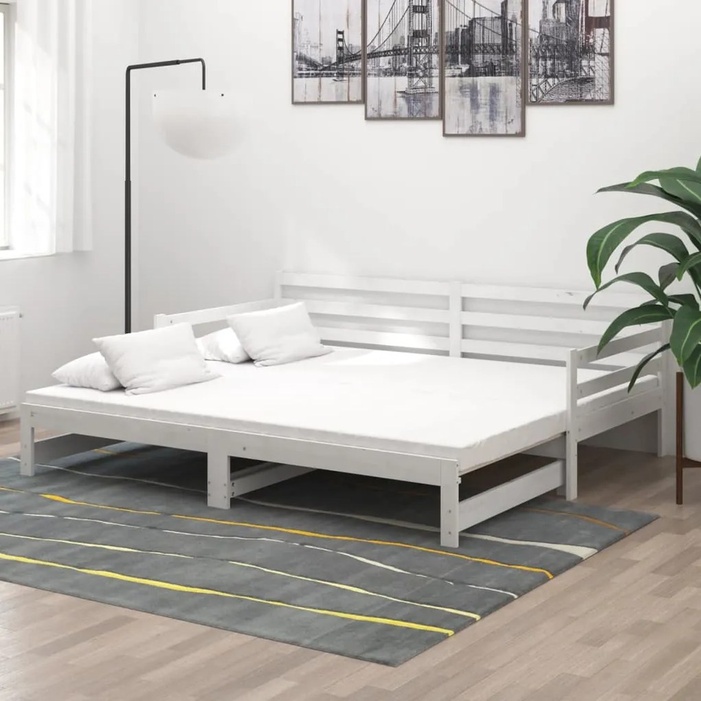 vidaXL Estrutura sofá-cama de puxar 2x(90x200) cm pinho maciço branco