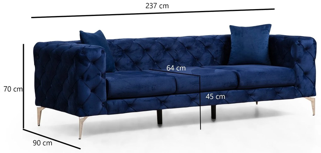 Sofá de 3 Lugares Como – Azul Marinho – 237 x 70 x 90 cm