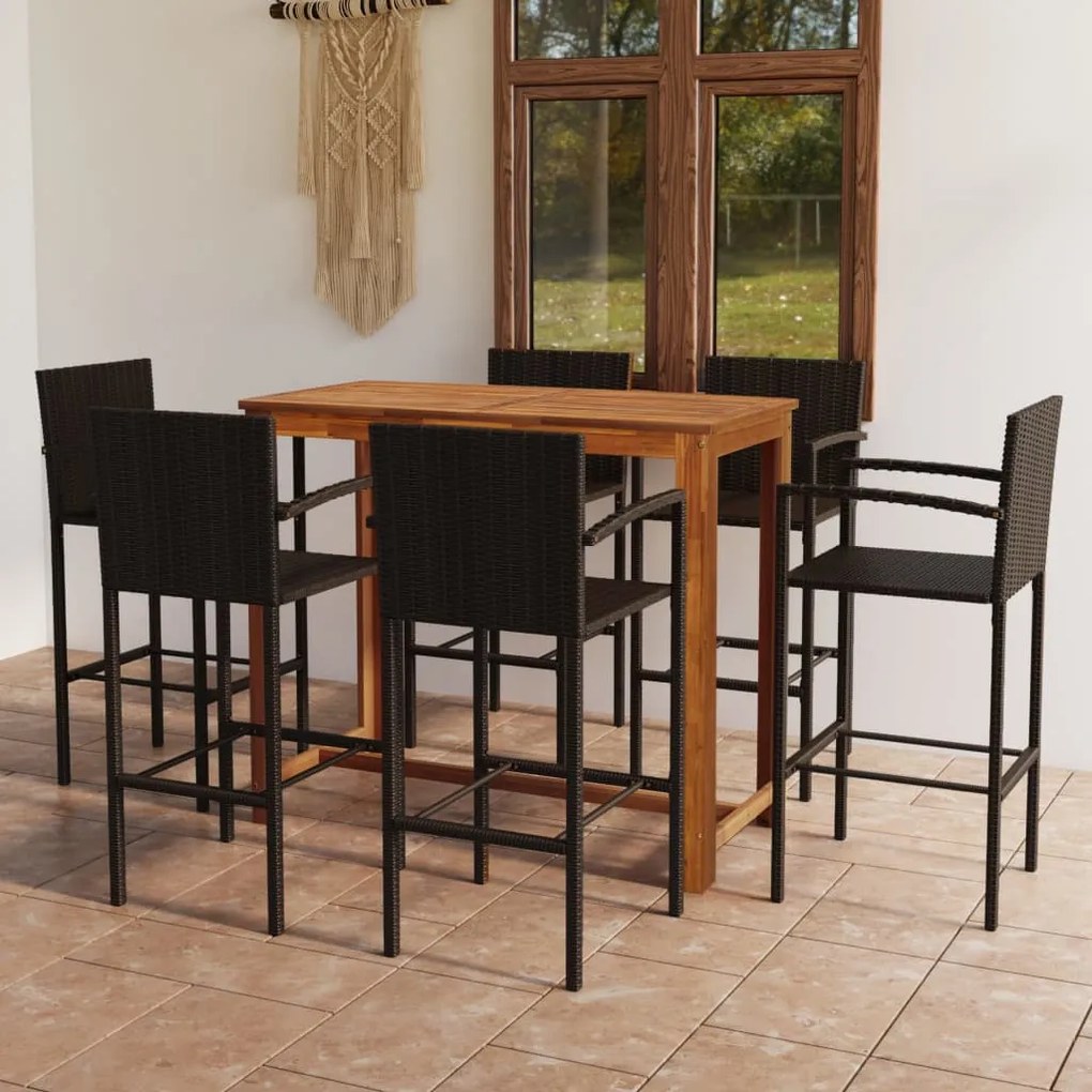 vidaXL 7 pcs conjunto de bar para jardim castanho