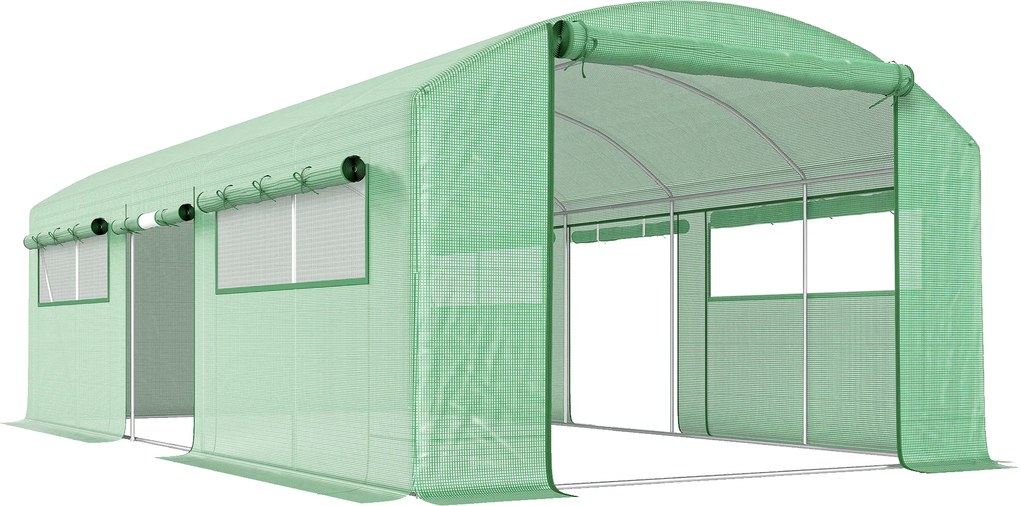 Outsunny Estufa tipo Túnel 6x3x2 m Estufa de Exterior com 4 Janelas de Malha Cobertura de PE Anti UV e 3 Portas Enroláveis Verde | Aosom Portugal