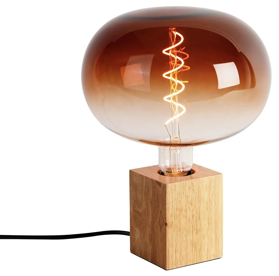 Candeeiro de mesa rústico em madeira natural com LED G220 - Bloc Rústico