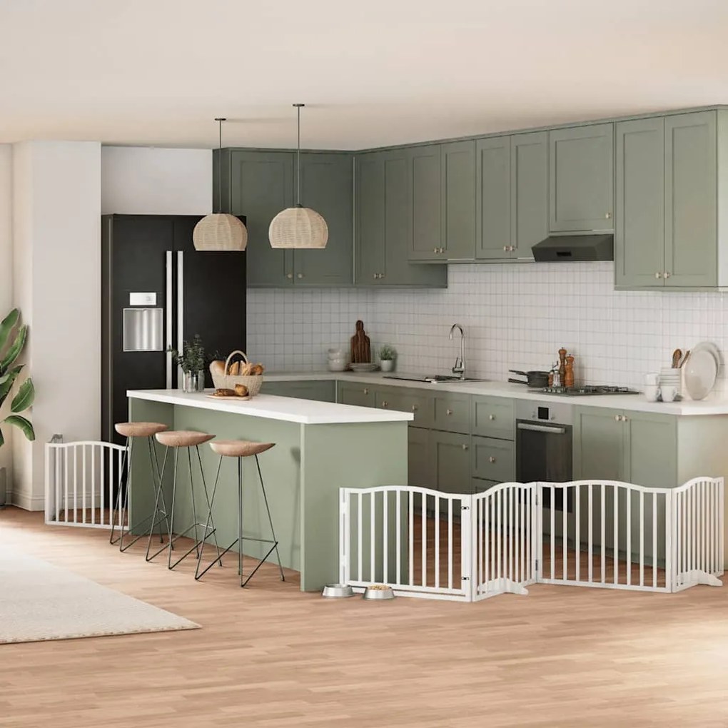 vidaXL Portão p/ cães com porta dobrável 6 painéis 480 cm álamo branco