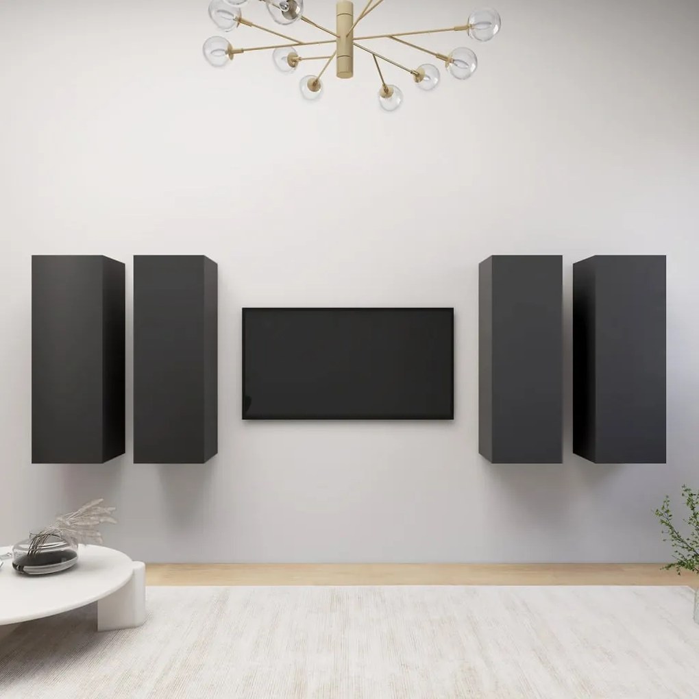 vidaXL Móveis de TV 4 pcs 30,5x30x90 cm derivados de madeira cinzento