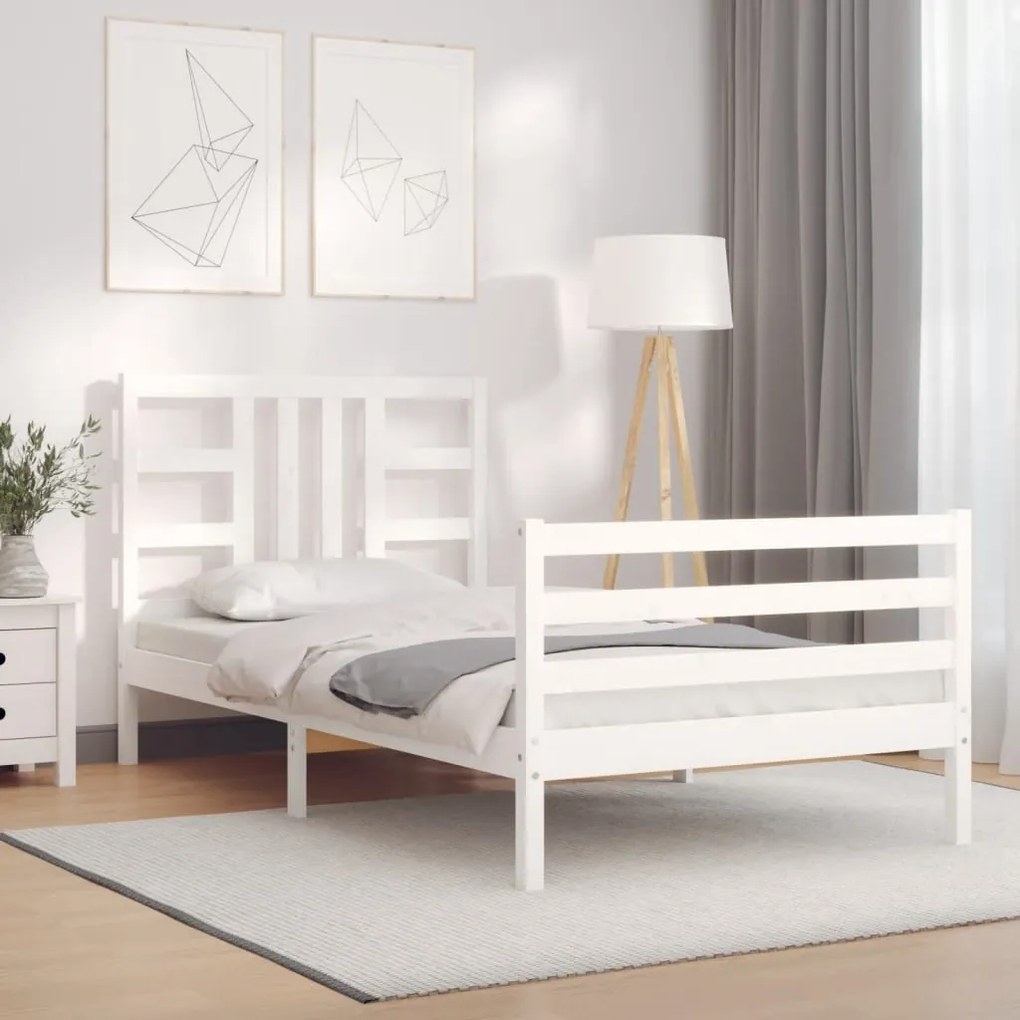 Cama sem colchão 100x200 cm madeira de pinho maciça branco