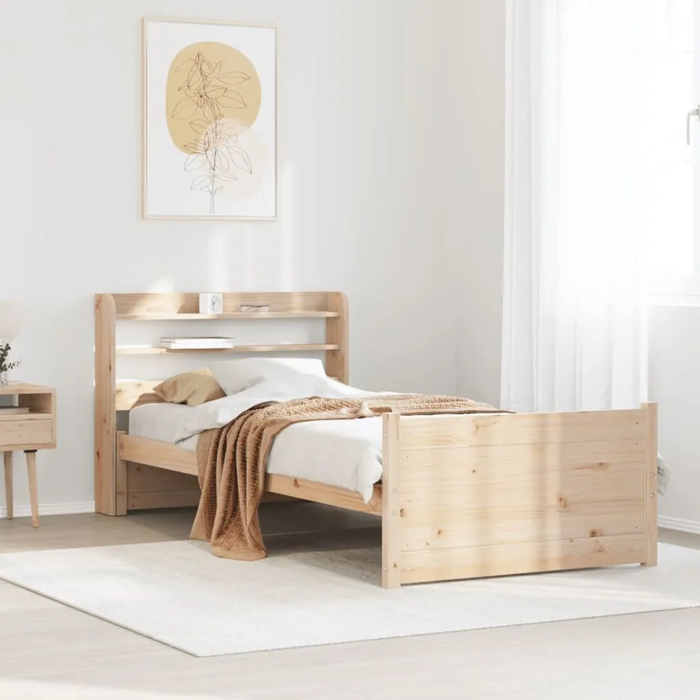 vidaXL Estrutura de cama com cabeceira 90x200 cm pinho maciço