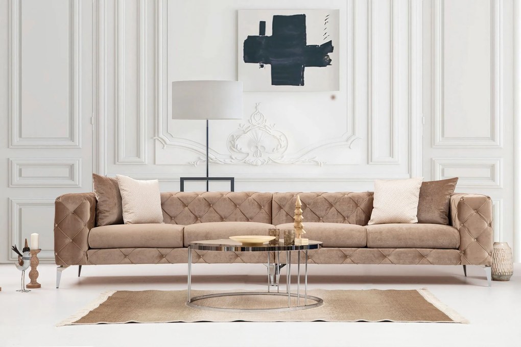 Sofá de 4 Lugares Como – Creme Escuro – 344x90x72 cm