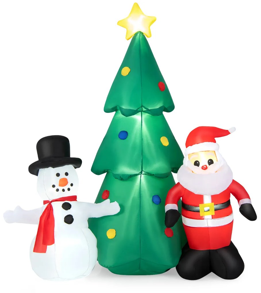 Decoração de Natal Insuflável 185 cm Pai Natal Insuflável Boneco de Neve Insuflável com Luzes LED e Ventilador para Interior e Exterior