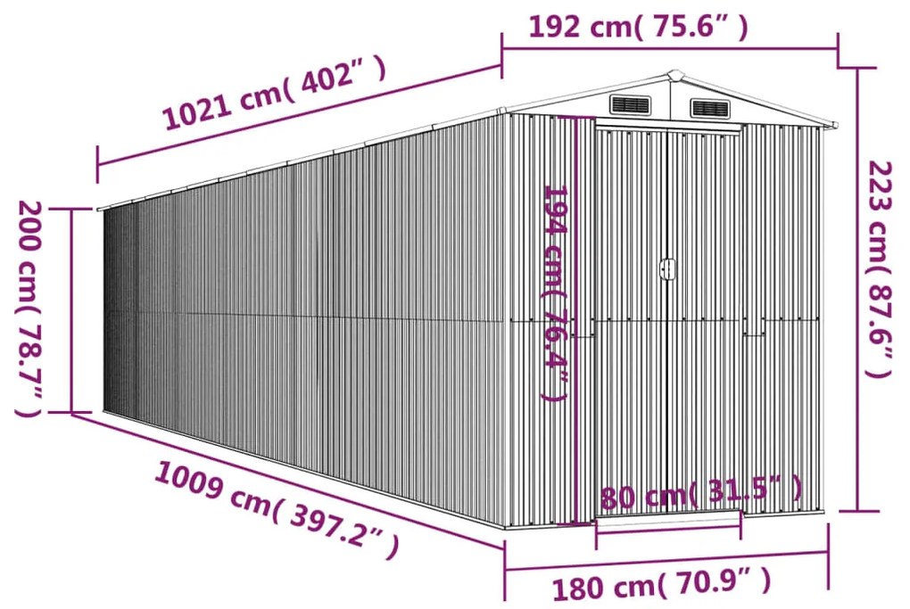 Abrigo de jardim 192x1021x223cm aço galvanizado castanho-escuro