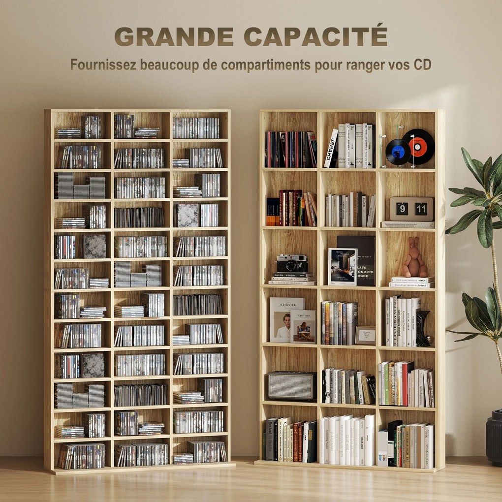 Estante para CD/DVD, 102 x 23,5 x 195 cm, 36 Compartimentos, cor Carvalho