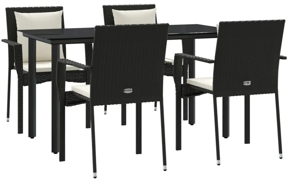 5 pcs conjunto de jantar p/ jardim c/ almofadões vime PE preto