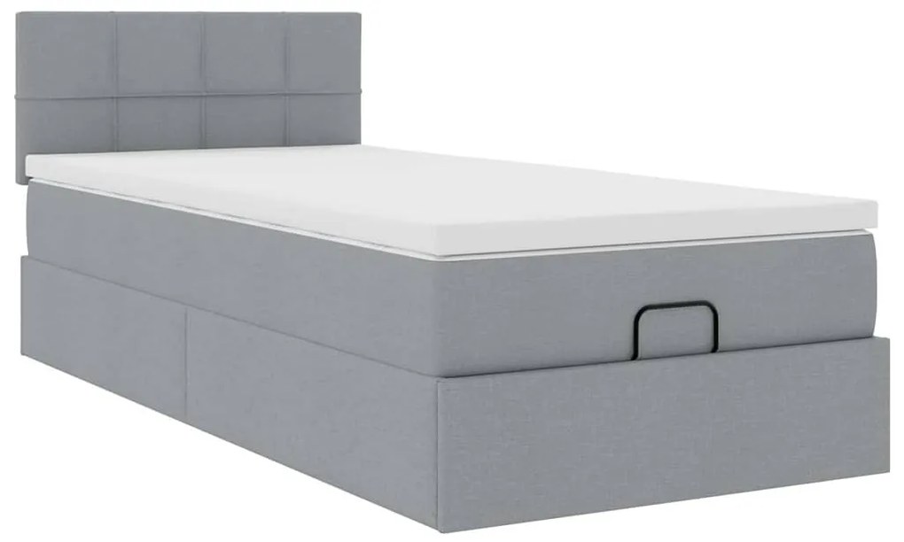 Cama otomana com colchão 100x200 cm tecido cinzento claro