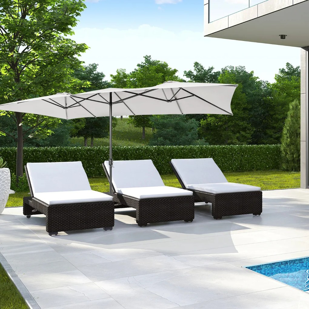 Guarda-sol Duplo 4,26 x 2,6 m com Pega Topo Ventilado Grande 10 hastes para Piscina Terraço Jardim Bege