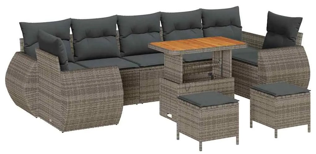 Conjunto de Sofás de Jardim de 10 Peças com Almofadas Cinzento Rattan