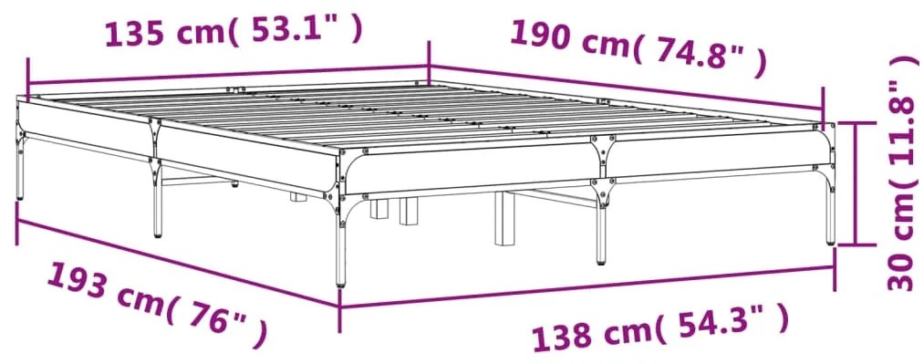Estrutura de cama 135x190 cm derivados de madeira/metal