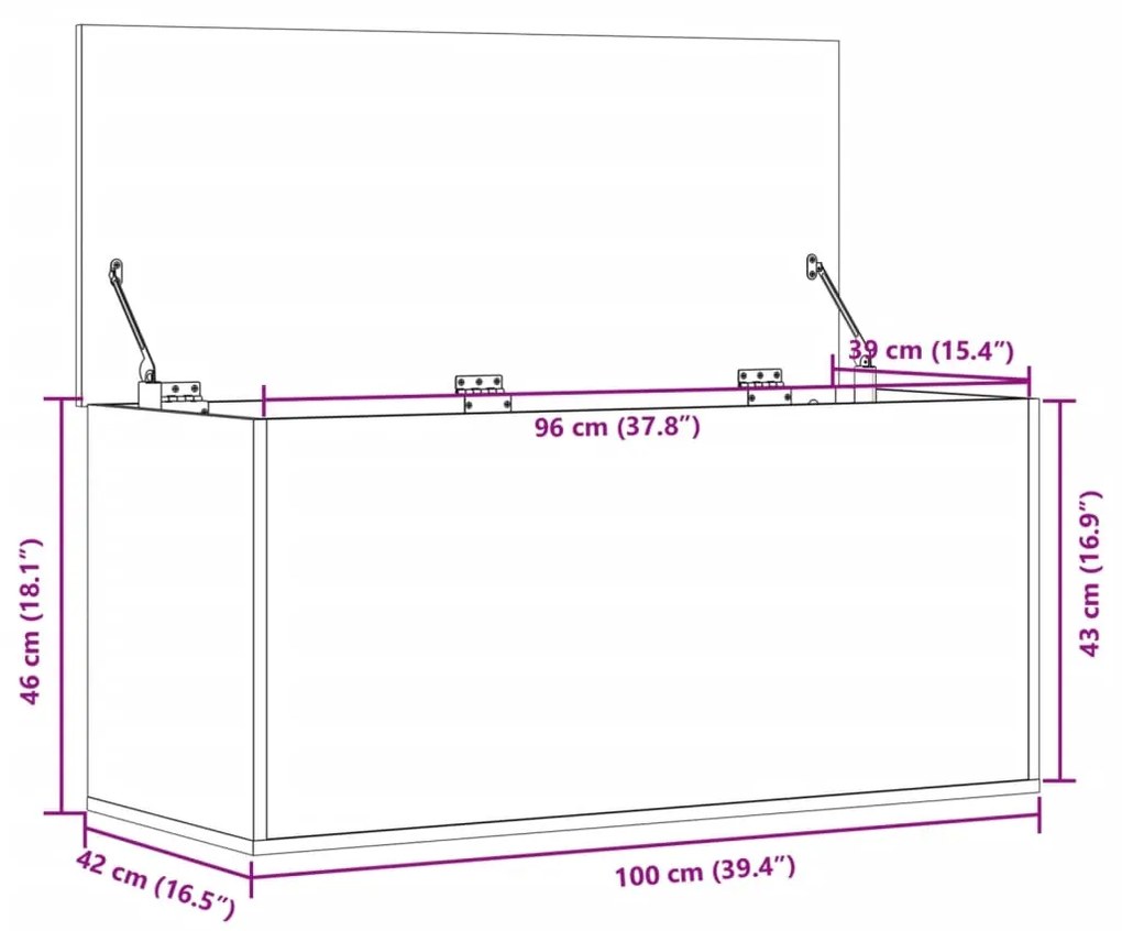 Caixa de arrumação 100x42x46 cm derivados madeira cinza sonoma