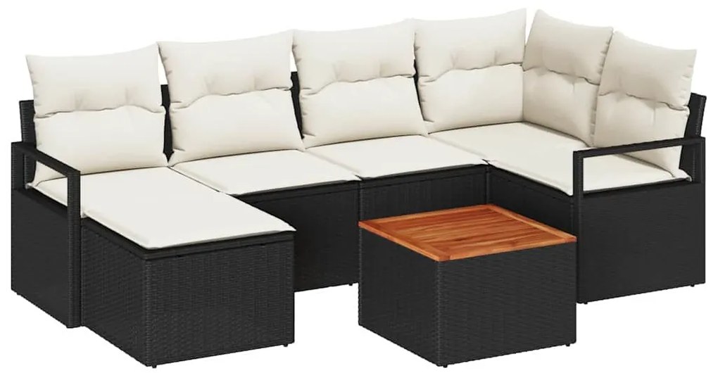 Conjunto de Sofás de Jardim 7 pcs Preto, branco Médio