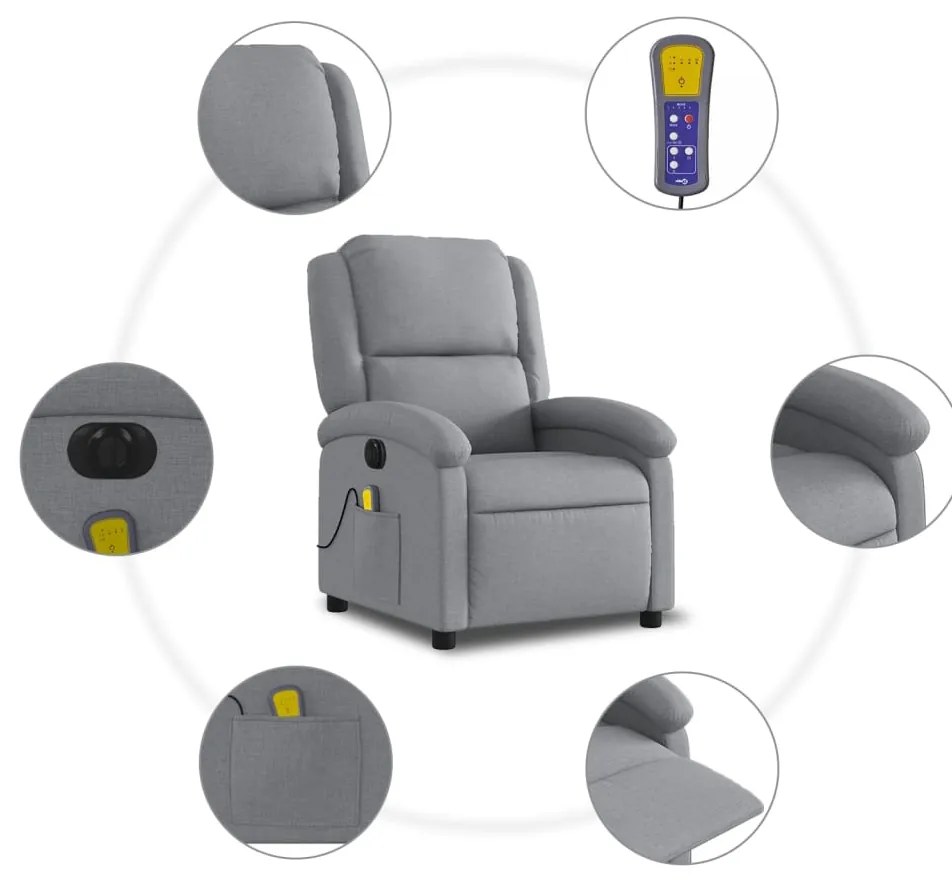 Poltrona de massagens reclinável elétrica tecido cinzento-claro