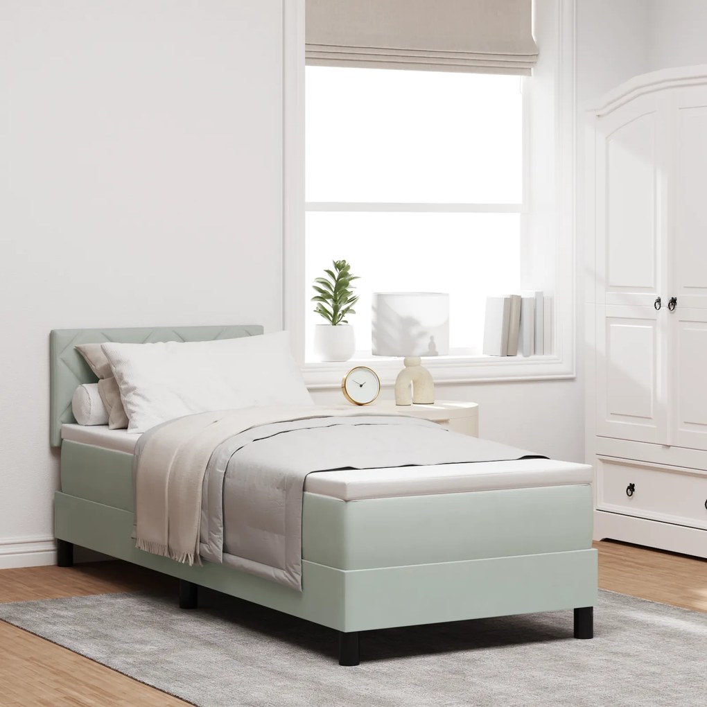 Cama Box com Colchão vidaXL Cinza Claro 80x200 cm Veludo