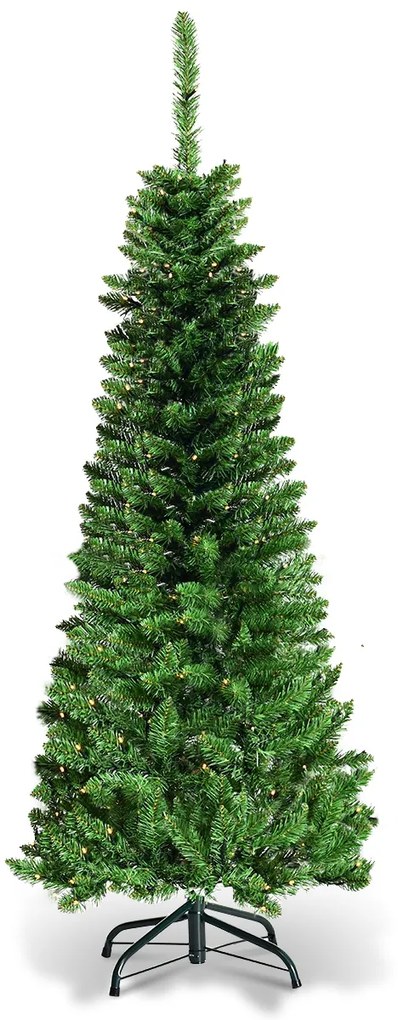 Árvore de Natal com neve de 1,35 m, 226 ramos, base metálica sólida e luzes LED Verde