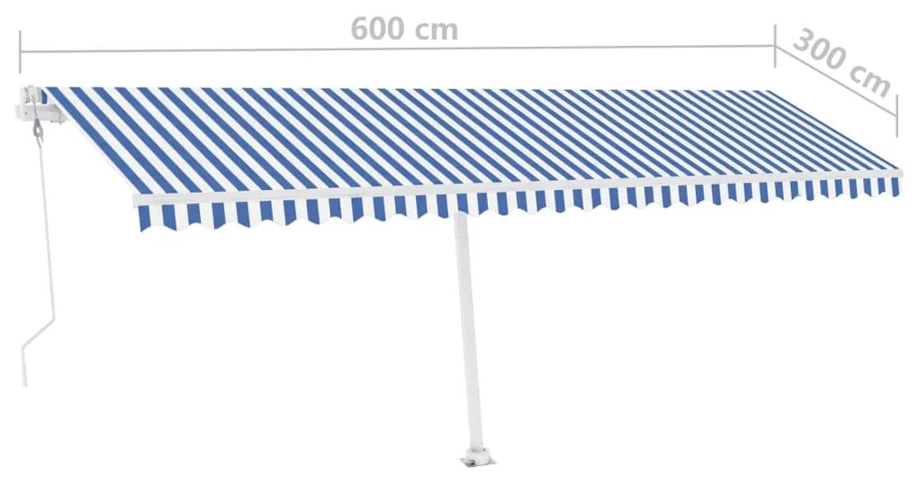 Toldo automático independente 600x300 cm azul e branco