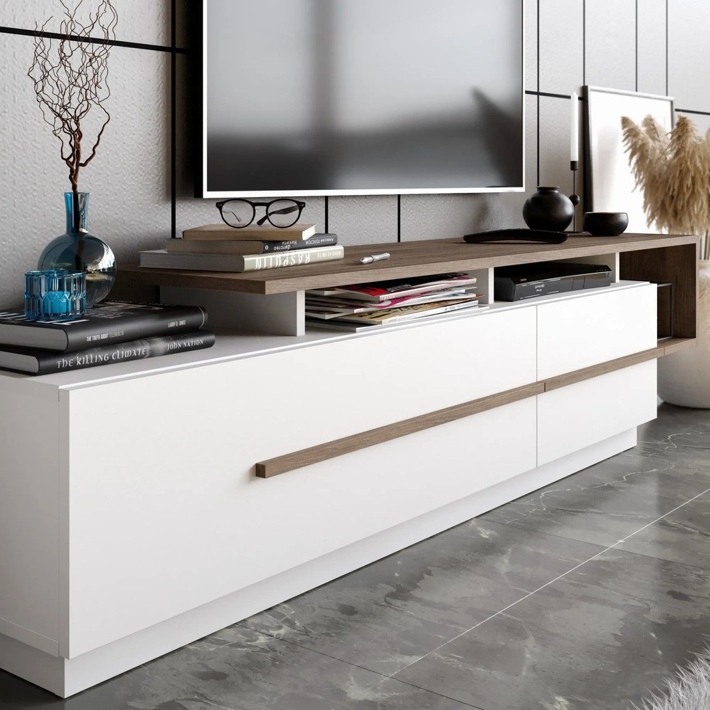 Móvel TV Pia – Nogueira e Branco – 180 x 46,4 x 38,9 cm