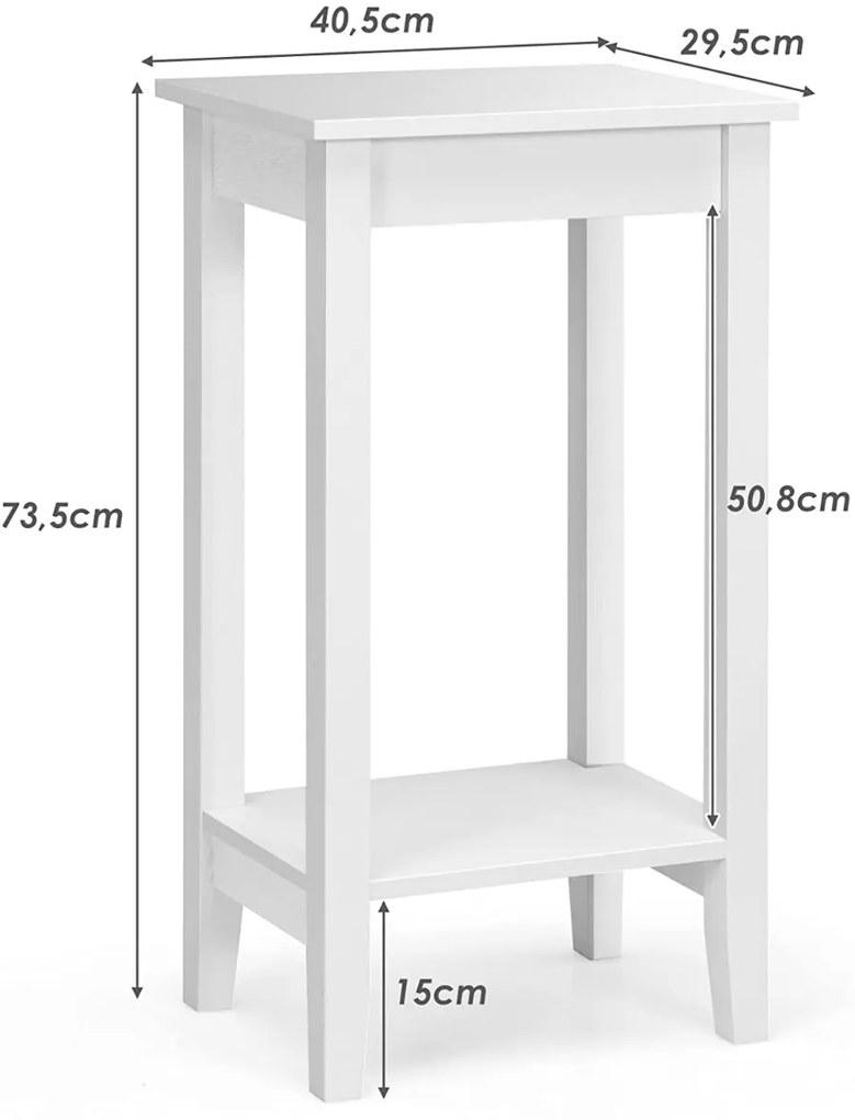 Conjunto de 2 mesas de apoio de sofá de 2 níveis Mesa retangular compacta e estreita para sala de estar Quarto 40,5 x 29,5 x 73,5 cm Branco