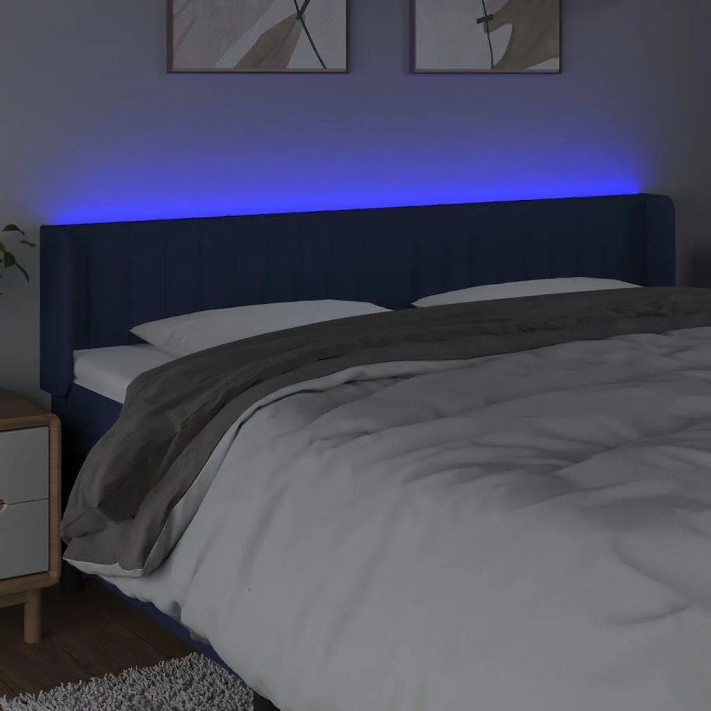 Cabeceira de cama c/ luzes LED tecido 163x16x78/88 cm azul