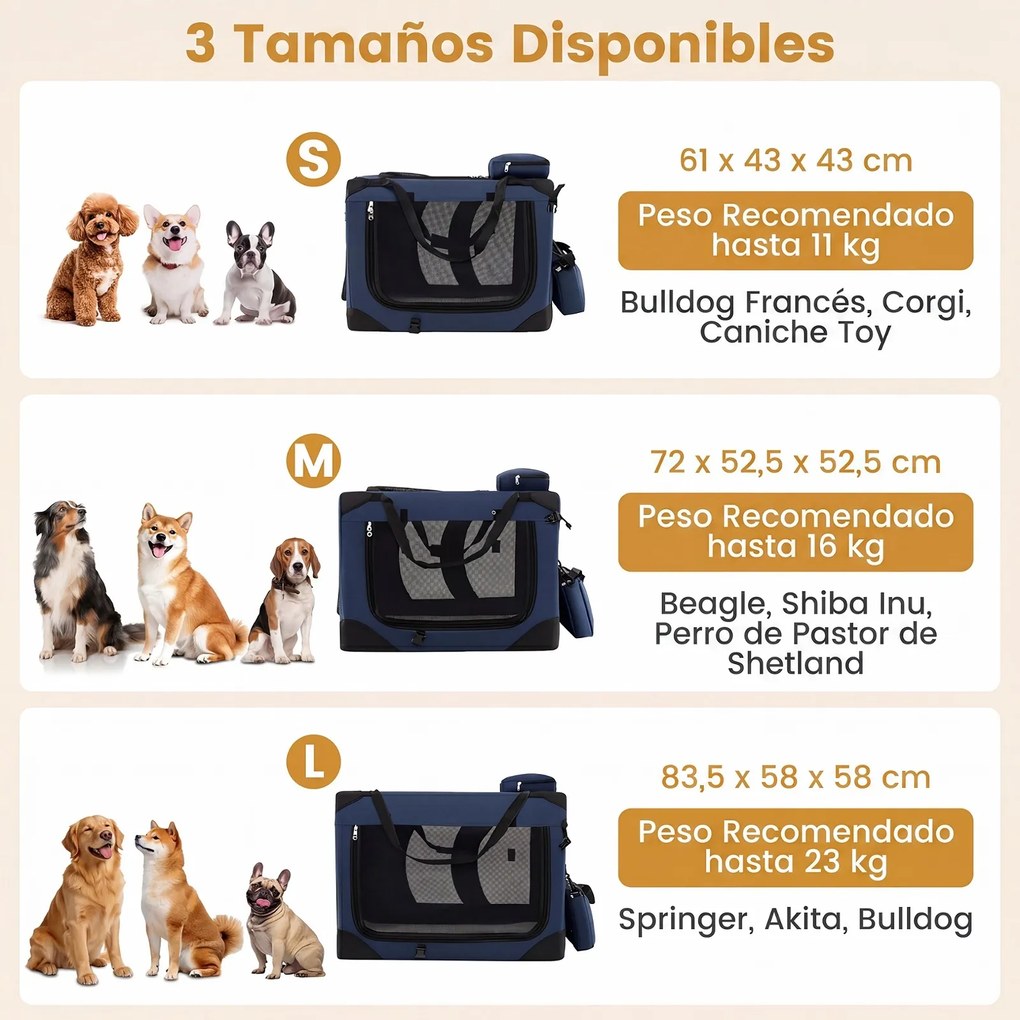 Transportadora dobrável tamanho S 61 x 43 x 43 cm para animais de estimação, com janelas de rede, 3 portas, cama felpuda e bolsos removíveis, para uso