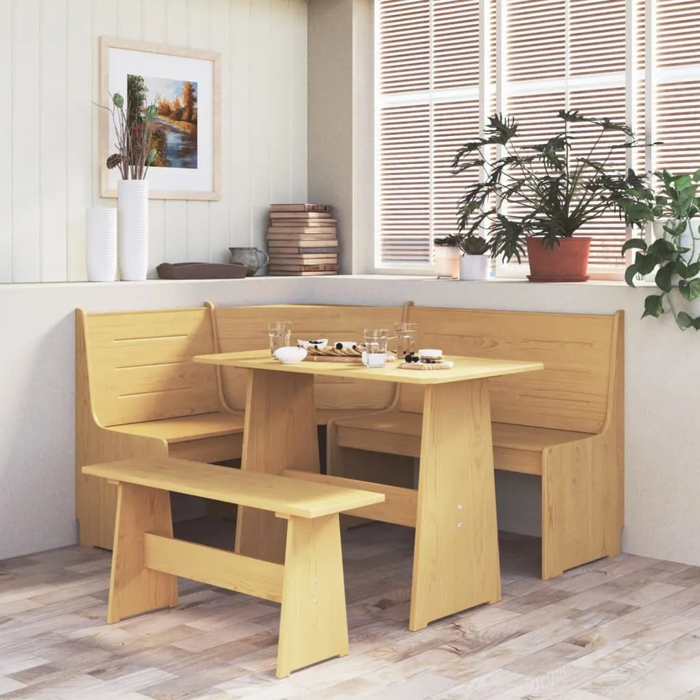 Mesa de jantar com banco pinho maciço castanho mel