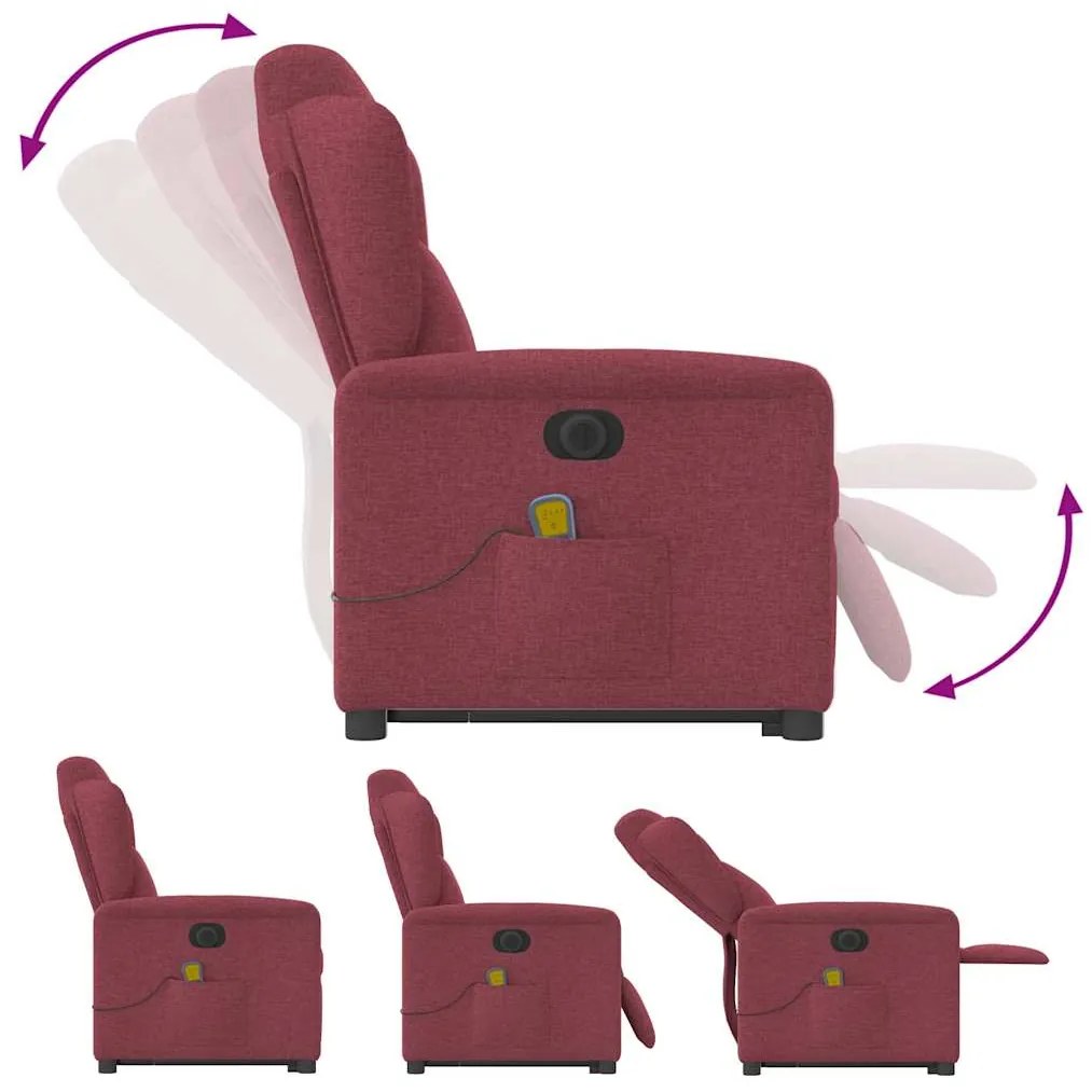 Poltrona elevatória de massagens elétrica tecido vermelho tinto