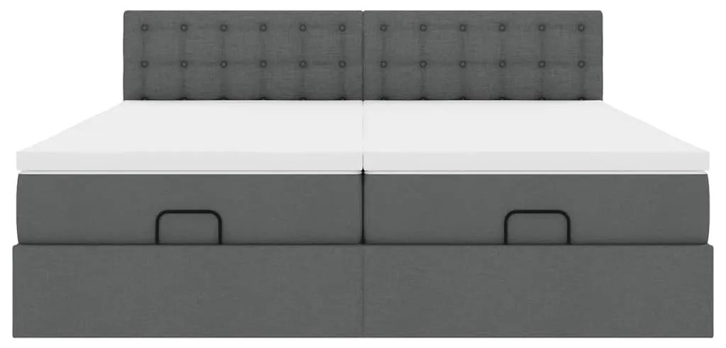 Estrutura de cama otomana com colchões tecido cinzento escuro