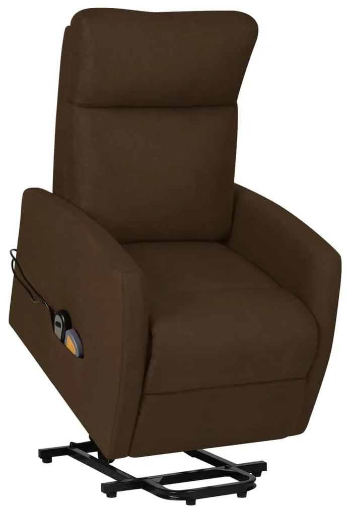 vidaXL Poltrona elevatória de massagens tecido castanho-escuro